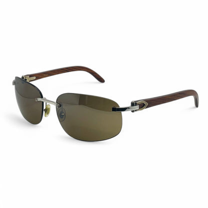 CT0046S Authentic Cartier C Decor - 56-18 White Horns & Bubinga Woods Sunglasses w/ Dark Brown Lenses (2010s)