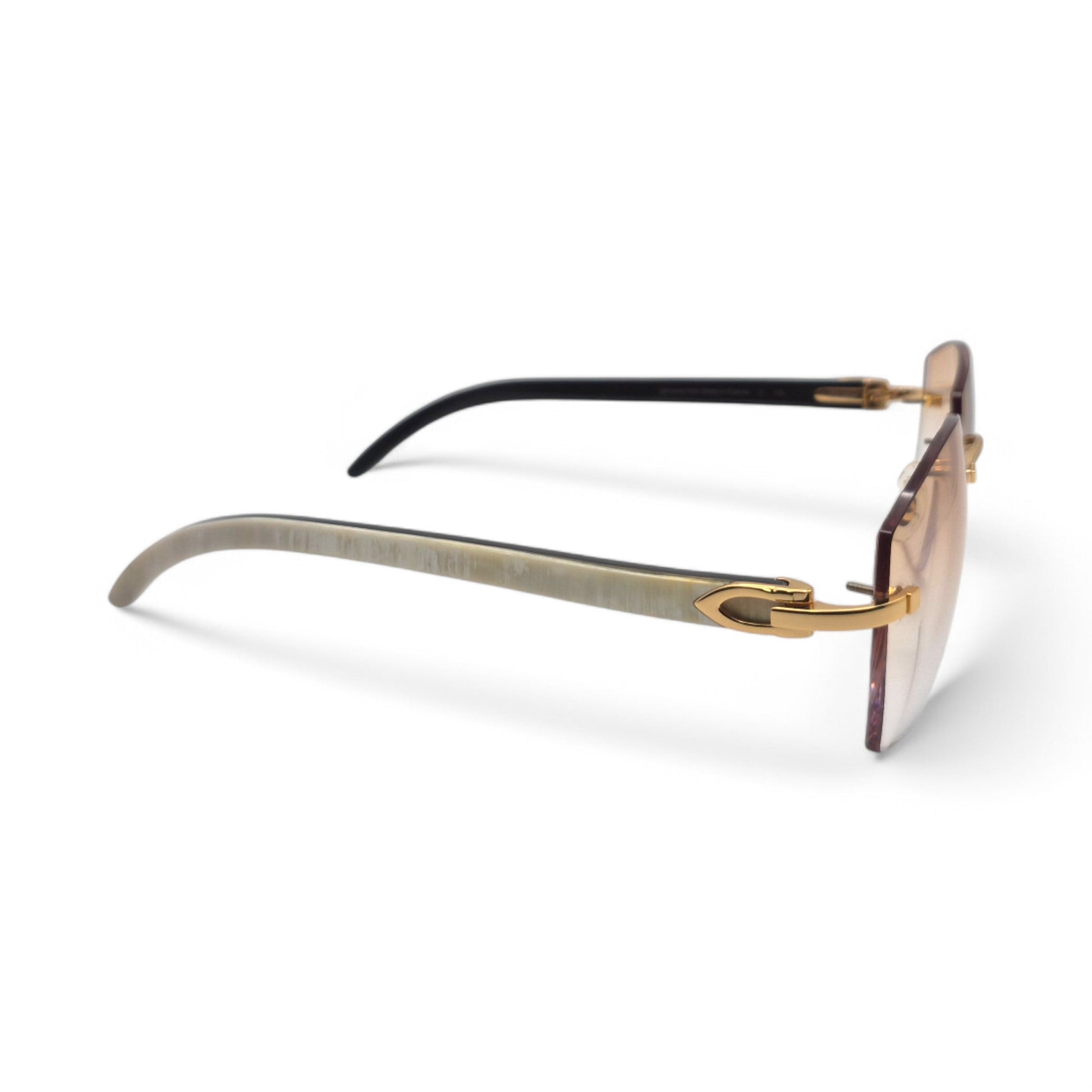 C Decor Buffs - Gold White Genuine Horn Sunglasses (2010s) - Luxury Optical