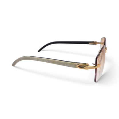 C Decor Buffs - Gold White Genuine Horn Sunglasses (2010s) - Luxury Optical