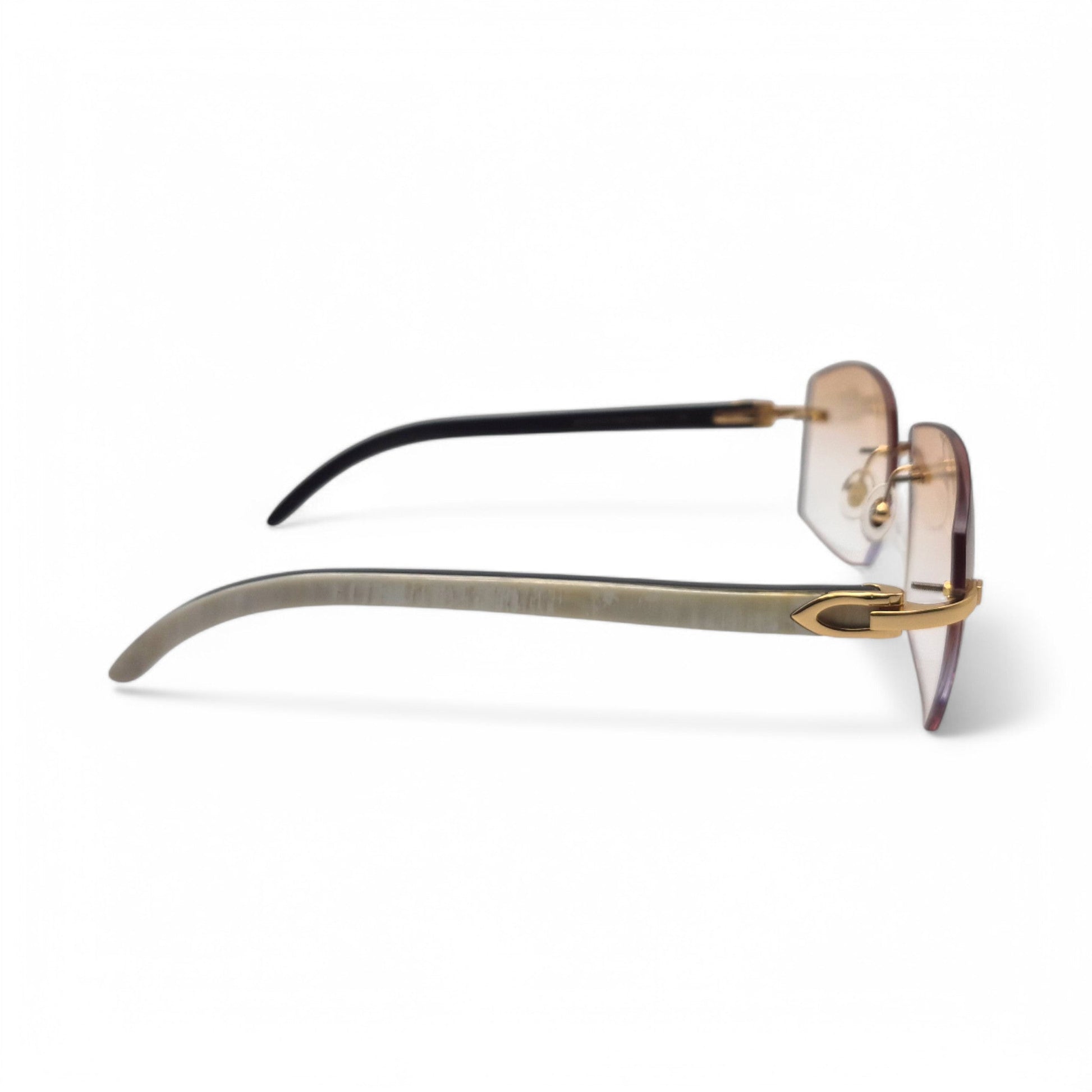 C Decor Buffs - Gold White Genuine Horn Sunglasses (2010s) - Luxury Optical