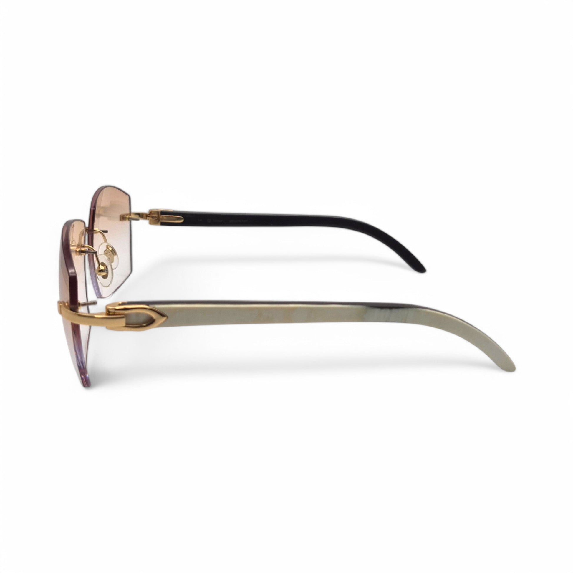 C Decor Buffs - Gold White Genuine Horn Sunglasses (2010s) - Luxury Optical