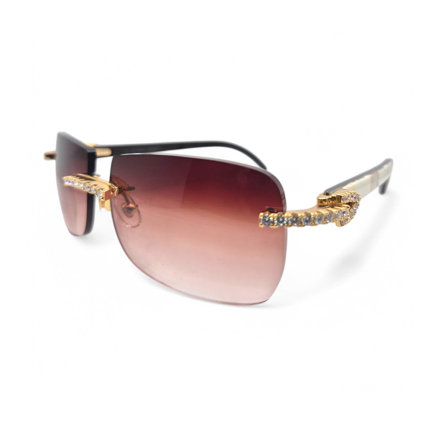 CT0046S C Decor Buffs (Iced - Moissanite) - Gold Genuine White Horn Sunglasses w/ Moissanite Diamonds Prong Set (2010s)