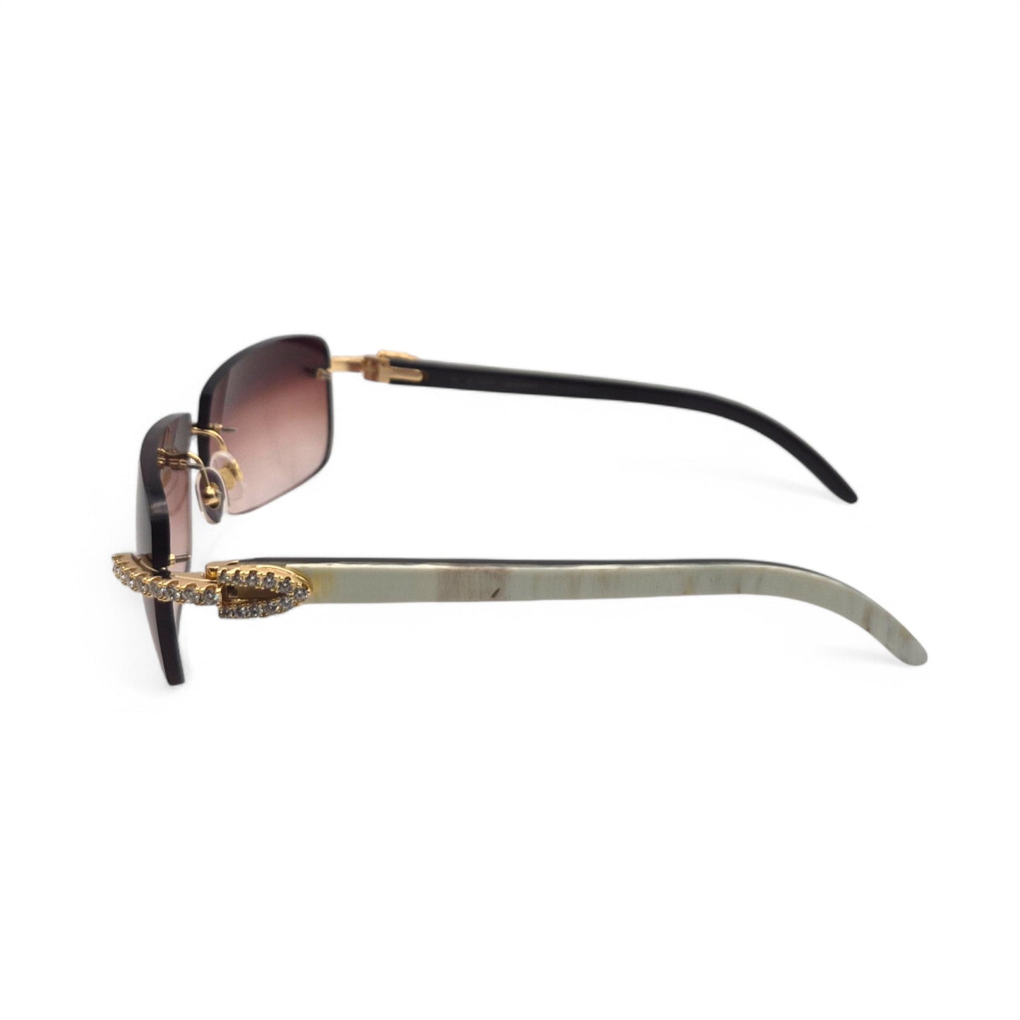 CT0046S C Decor Buffs (Iced - Moissanite) - Gold Genuine White Horn Sunglasses w/ Moissanite Diamonds Prong Set (2010s)