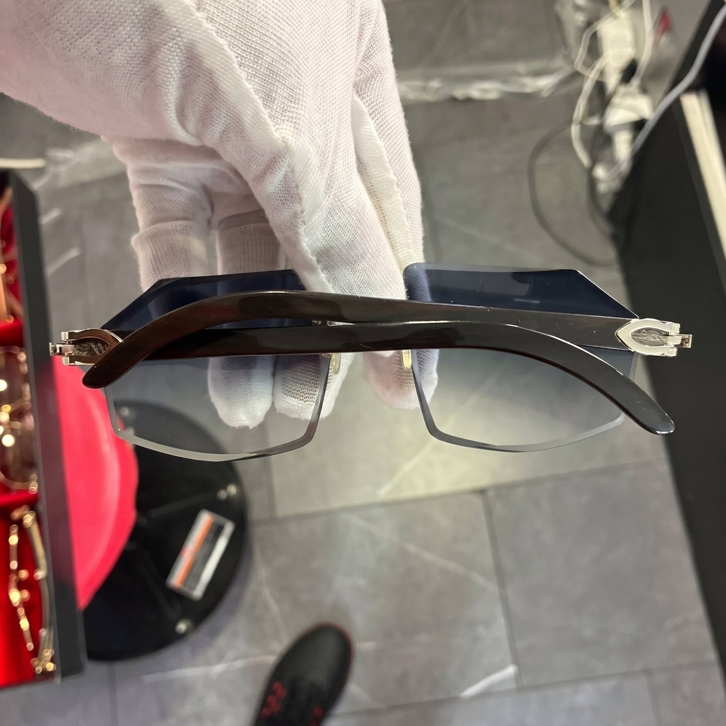 C Decor Buffs - Silver Black Genuine Horn Sunglasses w/ Custom Smoke Grey Lenses