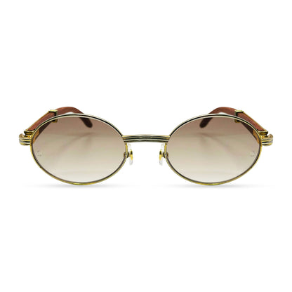 Giverny - 53-22 Gold Woods Sunglasses w/ Light Brown Lenses (90s) - Luxury Optical