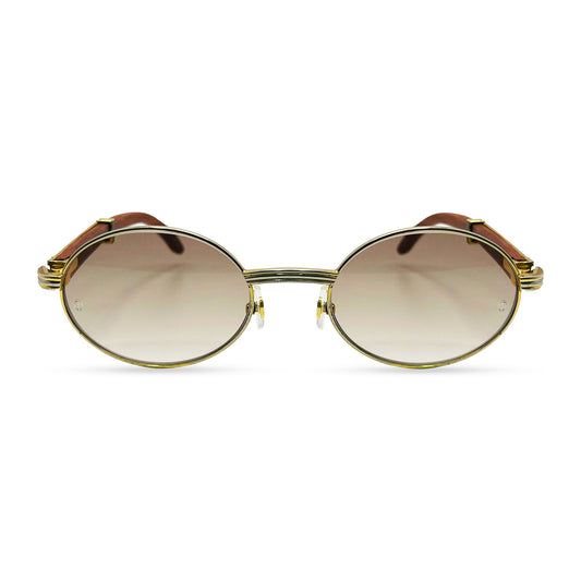 Giverny - 53-22 Gold Woods Sunglasses w/ Light Brown Lenses (90s) - Luxury Optical