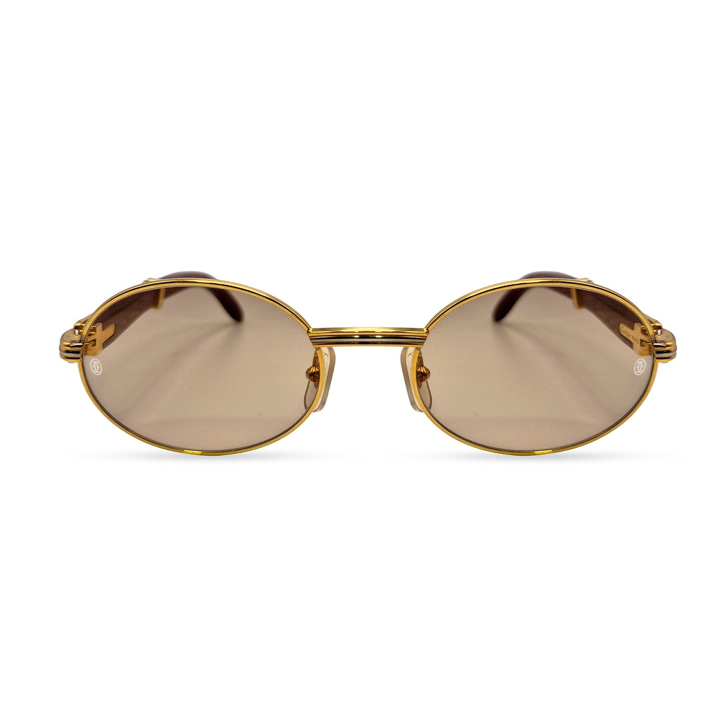 Authentic Cartier Giverny - 53-22 Gold Woods Sunglasses w/ Brown Oval Lenses (90s)