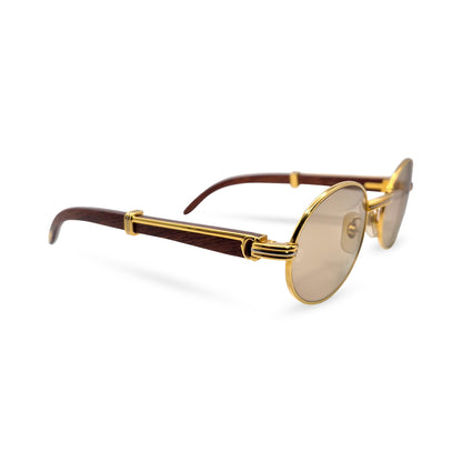 Authentic Cartier Giverny - 53-22 Gold Woods Sunglasses w/ Brown Oval Lenses (90s)