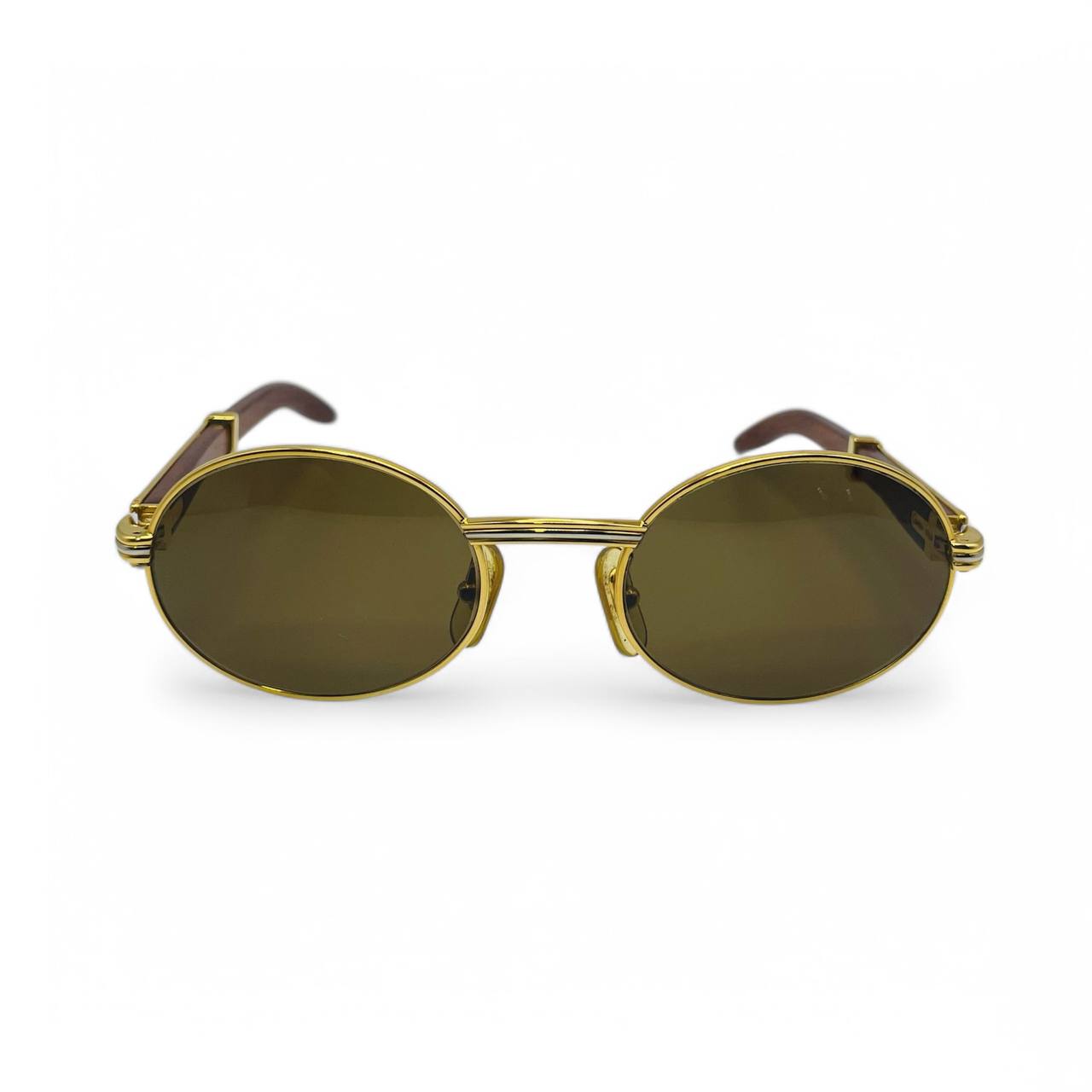 Authentic Cartier Giverny - 53-22 Gold Woods Sunglasses w/ Brown Oval Lenses (90s)