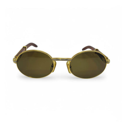 Authentic Cartier Giverny - 53-22 Gold Woods Sunglasses w/ Brown Oval Lenses (90s)