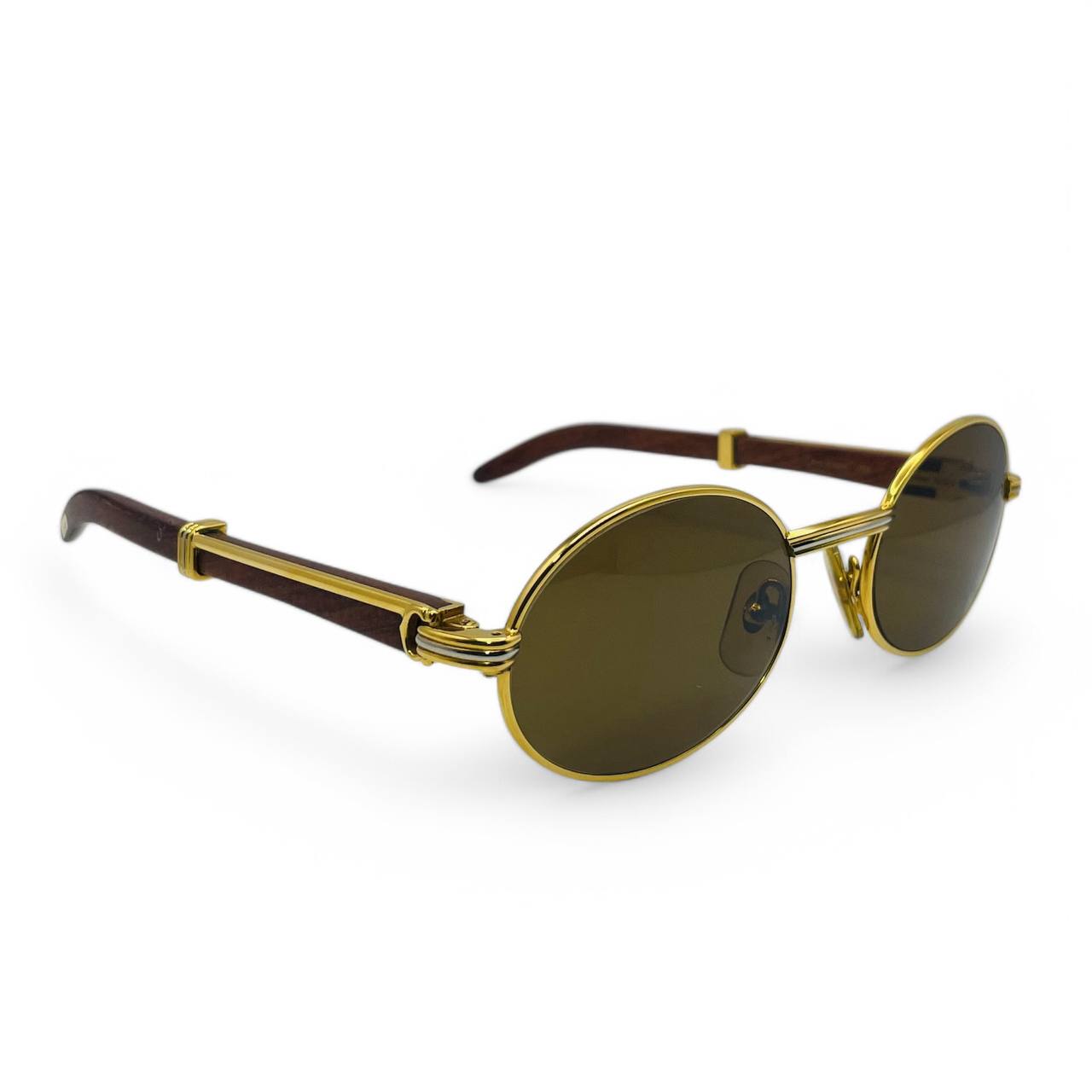 Authentic Cartier Giverny - 53-22 Gold Woods Sunglasses w/ Brown Oval Lenses (90s)