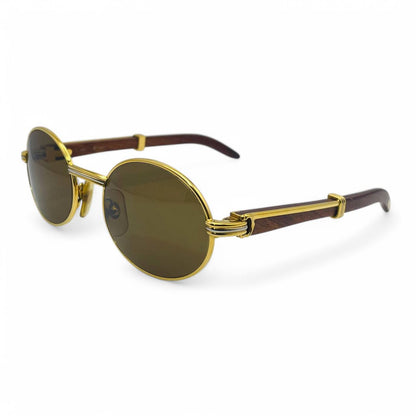 Authentic Cartier Giverny - 53-22 Gold Woods Sunglasses w/ Brown Oval Lenses (90s)
