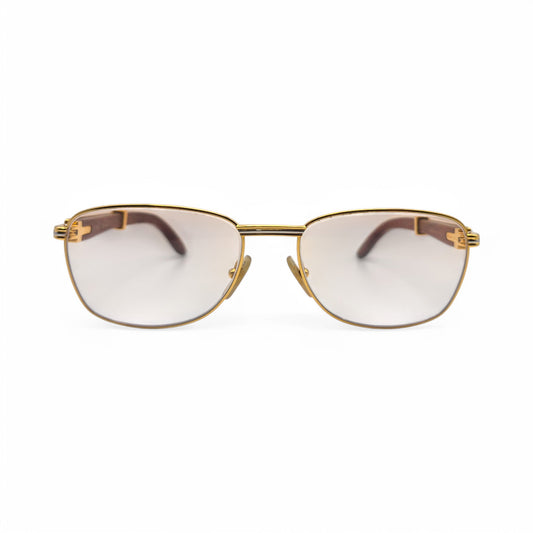 Authentic Cartier Amboise - Vintage Gold Woods Sunglasses w/ Light Brown Lenses (80s)