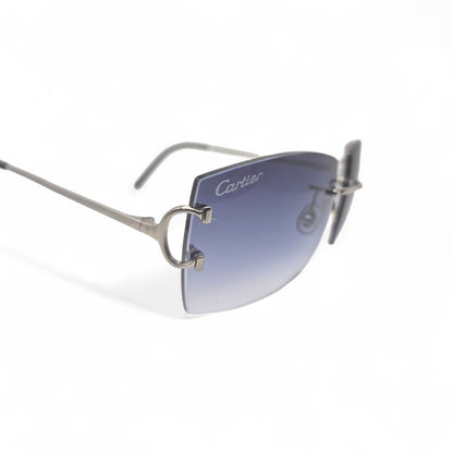Authentic Cartier Big C - Platinum Wires Sunglasses w/ Smoke Gray Bugati Lenses (Repaired) (2010s)