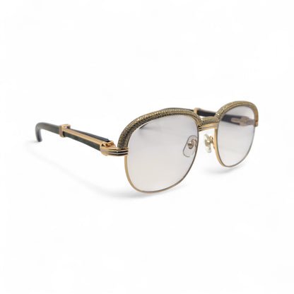 Malmaison - 56-16 Gold Green Woods Sunglasses w/ Diamond Frame & Light Gray Lenses (90s)
