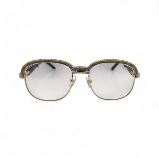 Malmaison - 56-16 Gold Green Woods Sunglasses w/ Diamond Frame & Light Gray Lenses (90s)