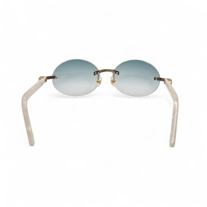 C Decor - Gold White Marbles w/ #1 Oval Seaweed Green Lenses & Diamonds Prong Set