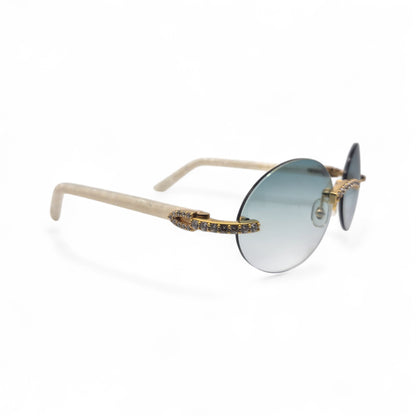 C Decor - Gold White Marbles w/ #1 Oval Seaweed Green Lenses & Diamonds Prong Set