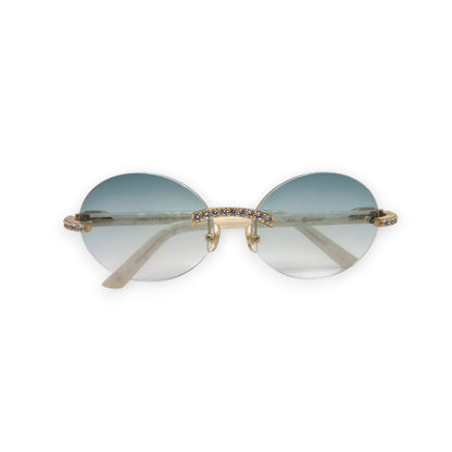 C Decor - Gold White Marbles w/ #1 Oval Seaweed Green Lenses & Diamonds Prong Set