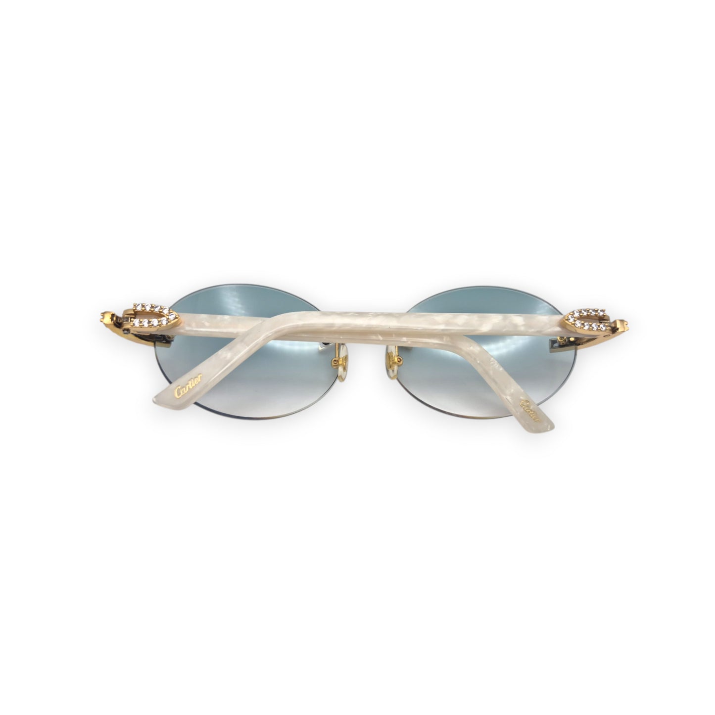 C Decor - Gold White Marbles w/ #1 Oval Seaweed Green Lenses & Diamonds Prong Set