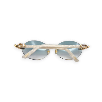 C Decor - Gold White Marbles w/ #1 Oval Seaweed Green Lenses & Diamonds Prong Set