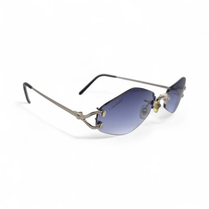 Cartier Soho - Small C Silver Wires Sunglasses w/ Custom Smoke Gray/Blue Lenses - Authentic (2000s)