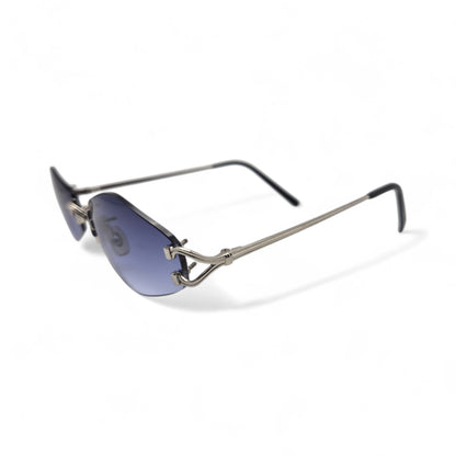 Cartier Soho - Small C Silver Wires Sunglasses w/ Custom Smoke Gray/Blue Lenses - Authentic (2000s)
