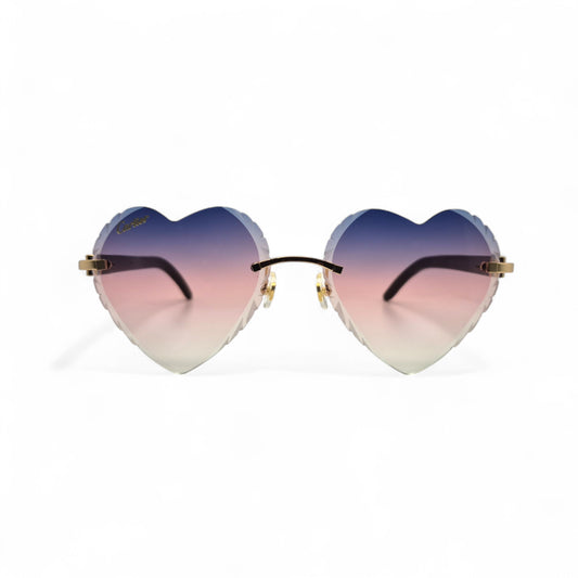 C Decor - Gold White Buffs Sunglasses w/ Purple & Pink Heart Lenses (Diamond Cut)