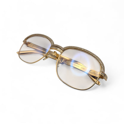 Malmaison - 56-16 Gold Plated Temples Sunglasses w/ Clear Reflective Lenses (90s) - Luxury Optical