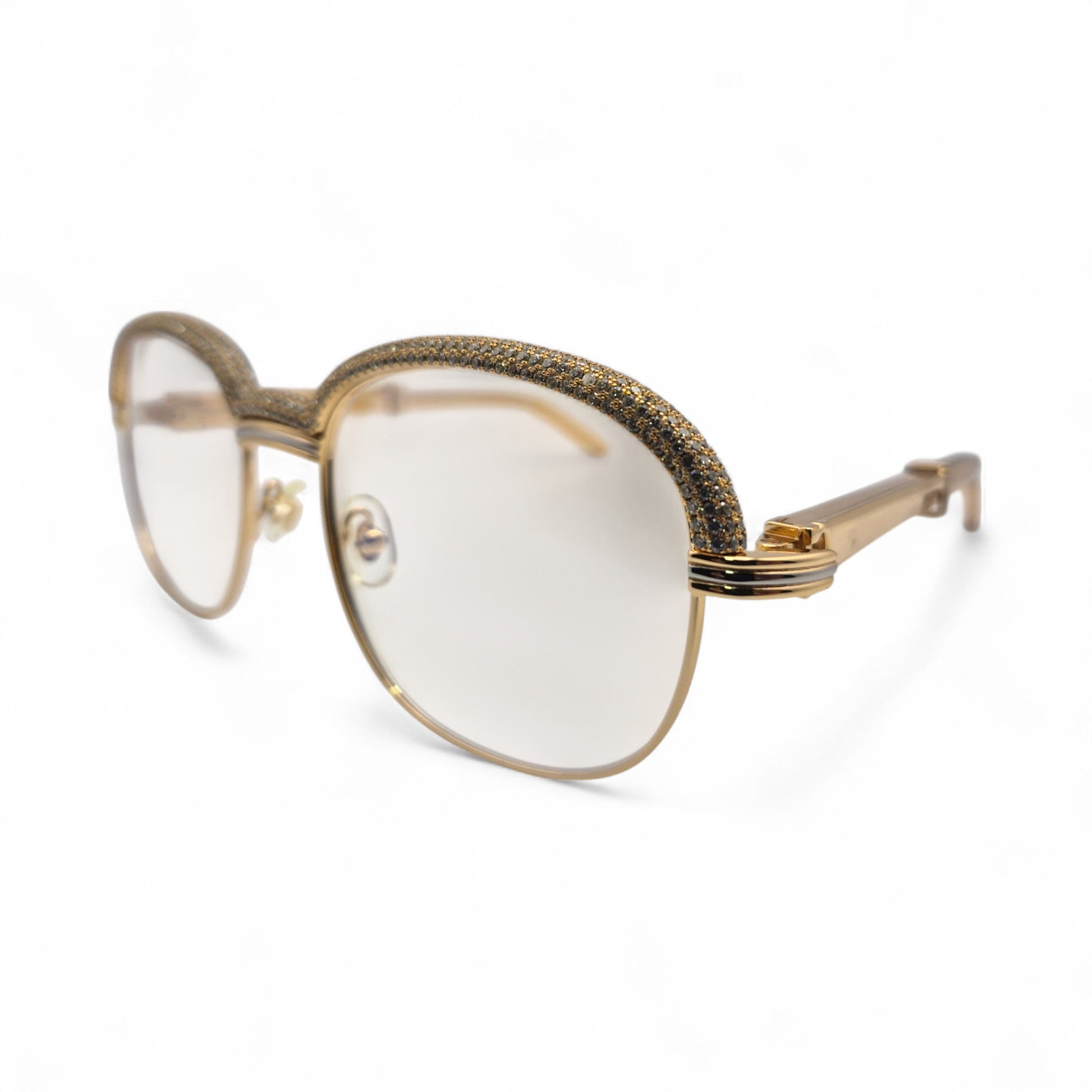 Malmaison - 56-16 Gold Plated Temples Sunglasses w/ Clear Reflective Lenses (90s) - Luxury Optical