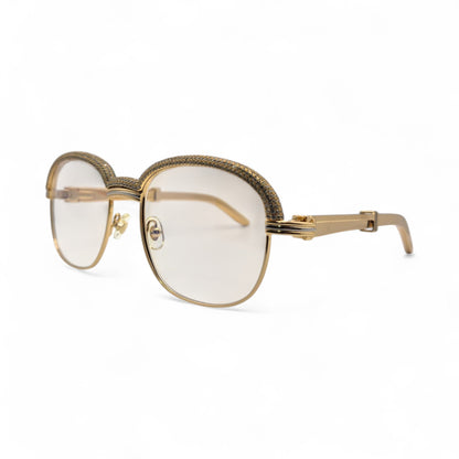 Malmaison - 56-16 Gold Plated Temples Sunglasses w/ Clear Reflective Lenses (90s) - Luxury Optical