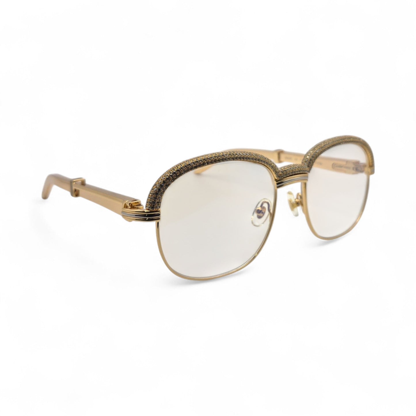 Malmaison - 56-16 Gold Plated Temples Sunglasses w/ Clear Reflective Lenses (90s) - Luxury Optical