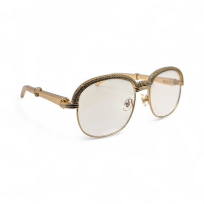 Malmaison - 56-16 Gold Plated Temples Sunglasses w/ Clear Reflective Lenses (90s) - Luxury Optical
