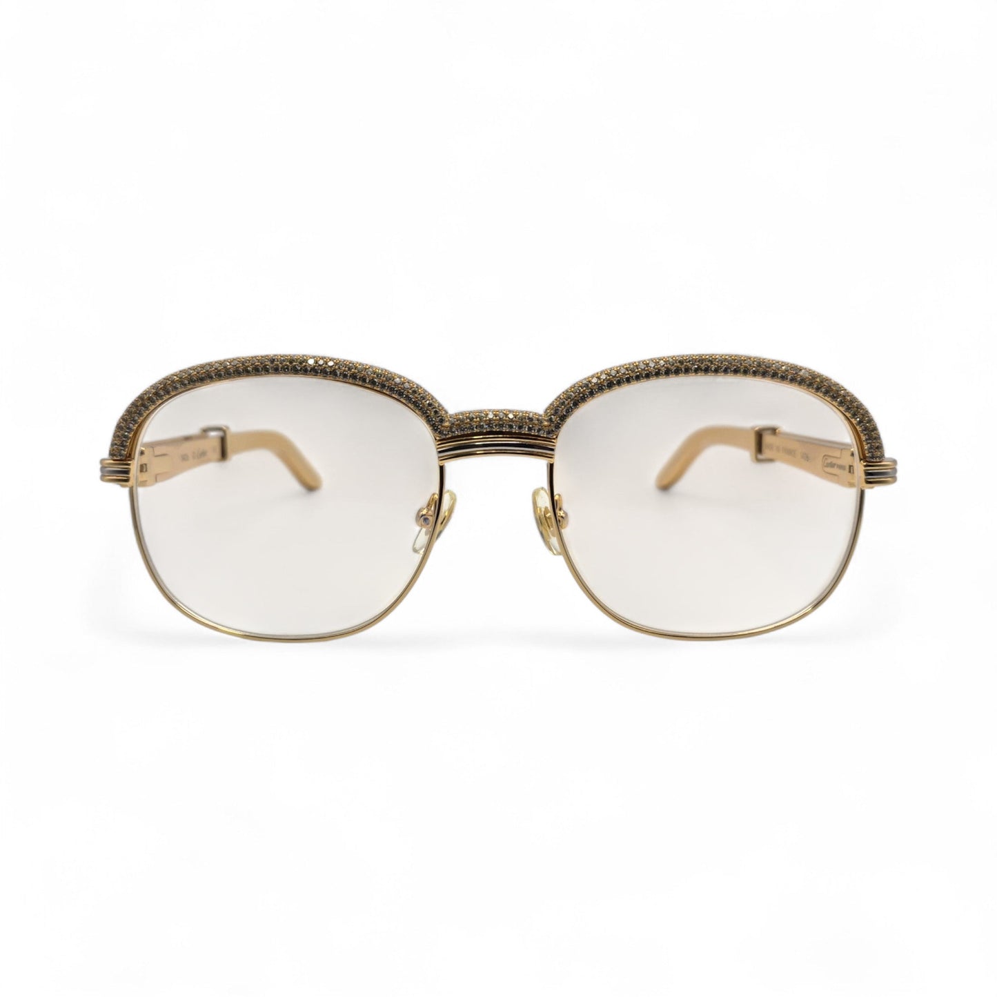 Malmaison - 56-16 Gold Plated Temples Sunglasses w/ Clear Reflective Lenses (90s) - Luxury Optical