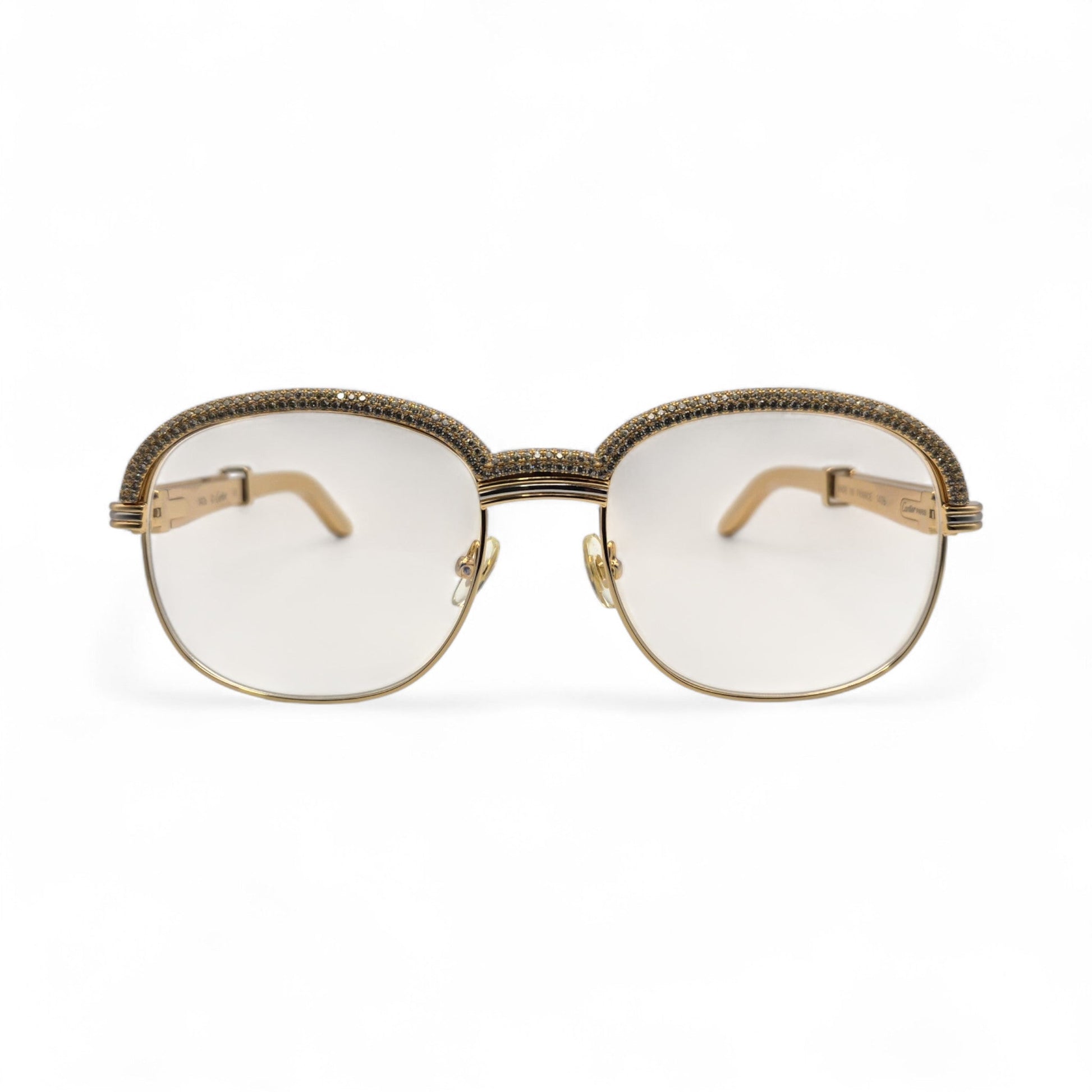 Malmaison - 56-16 Gold Plated Temples Sunglasses w/ Clear Reflective Lenses (90s) - Luxury Optical
