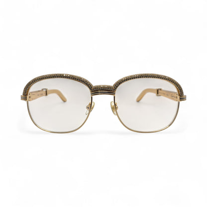 Malmaison - 56-16 Gold Plated Temples Sunglasses w/ Clear Reflective Lenses (90s) - Luxury Optical