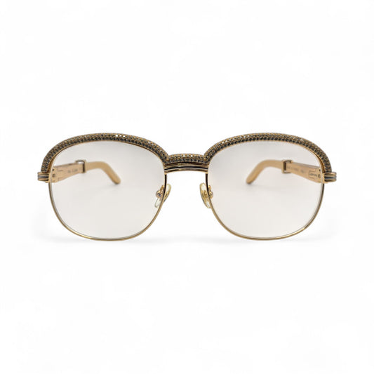 Malmaison - 56-16 Gold Plated Temples Sunglasses w/ Clear Reflective Lenses (90s) - Luxury Optical