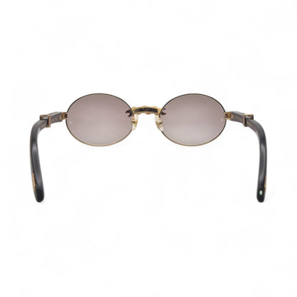 Giverny (Iced) - 55-22 Gold Genuine Black Horn Sunglasses w/ Brown Lenses & Diamonds X-Link Set (90s)