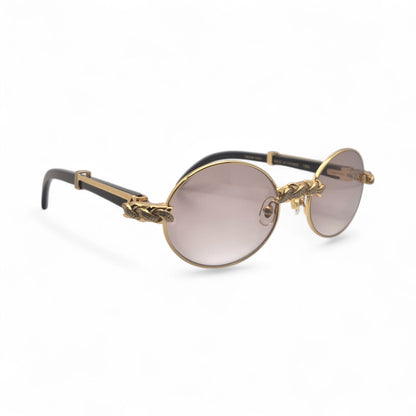 Giverny (Iced) - 55-22 Gold Genuine Black Horn Sunglasses w/ Brown Lenses & Diamonds X-Link Set (90s)