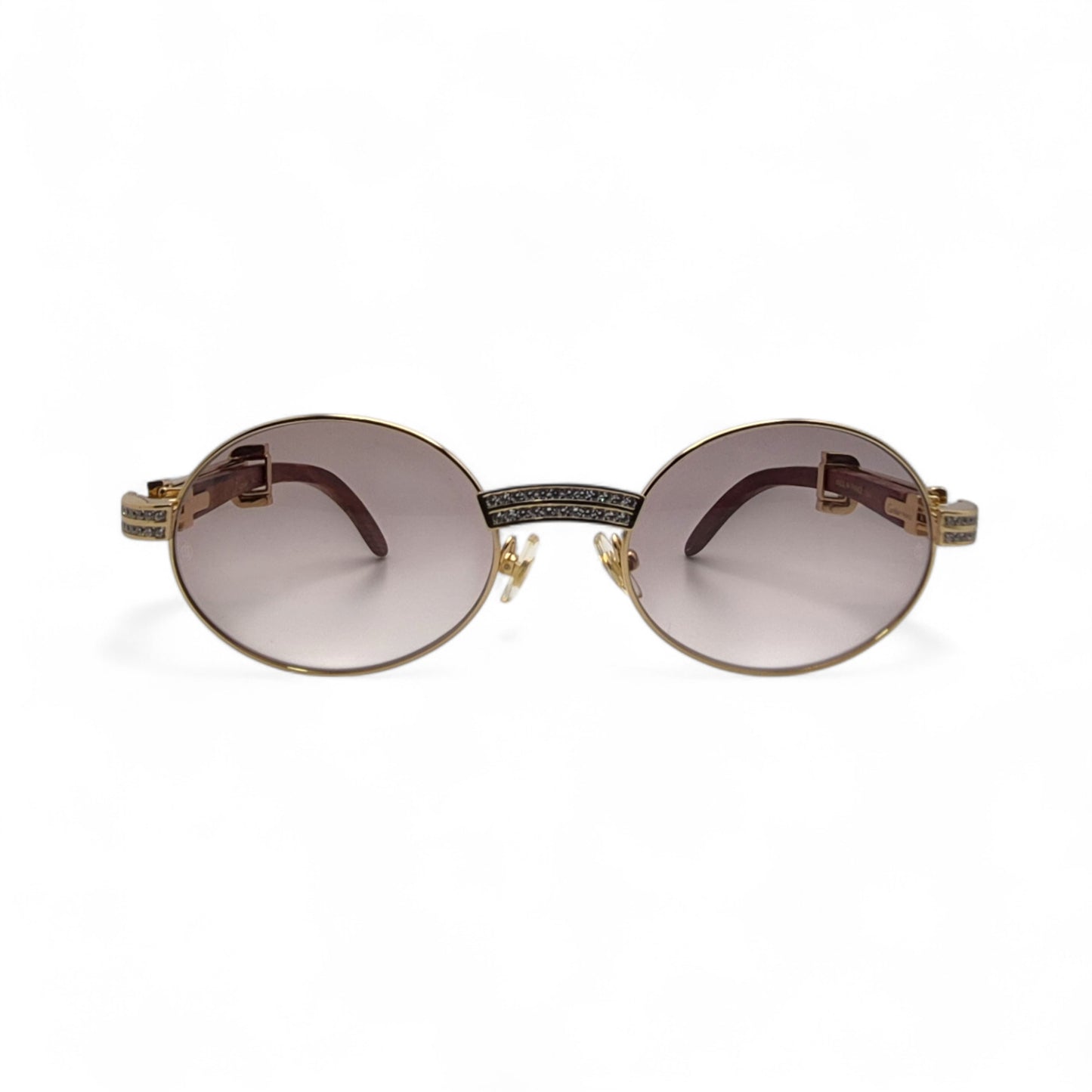 Giverny (Iced) - 55-22 Gold Woods Sunglasses w/ Brown Lenses - Diamond Set (90s)