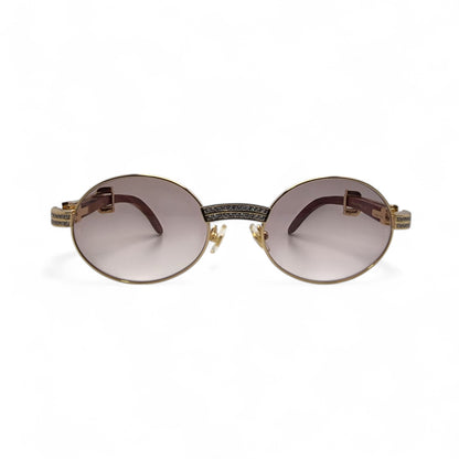 Giverny (Iced) - 55-22 Gold Woods Sunglasses w/ Brown Lenses - Diamond Set (90s)