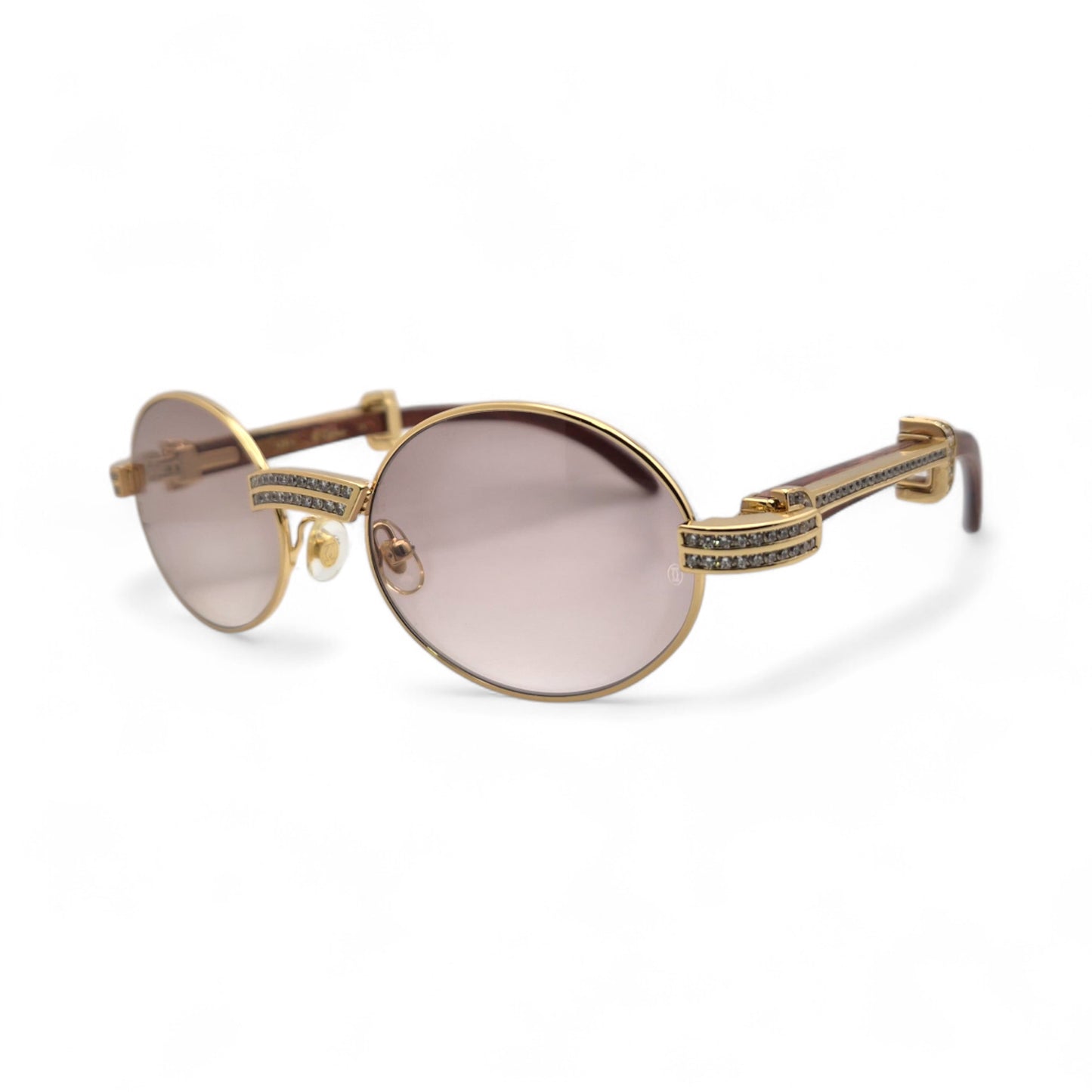 Giverny (Iced) - 55-22 Gold Woods Sunglasses w/ Brown Lenses - Diamond Set (90s)