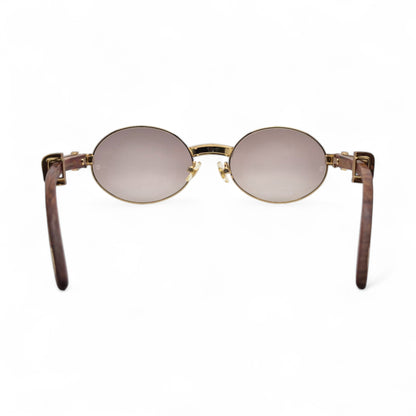 Giverny (Iced) - 55-22 Gold Woods Sunglasses w/ Brown Lenses - Diamond Set (90s)