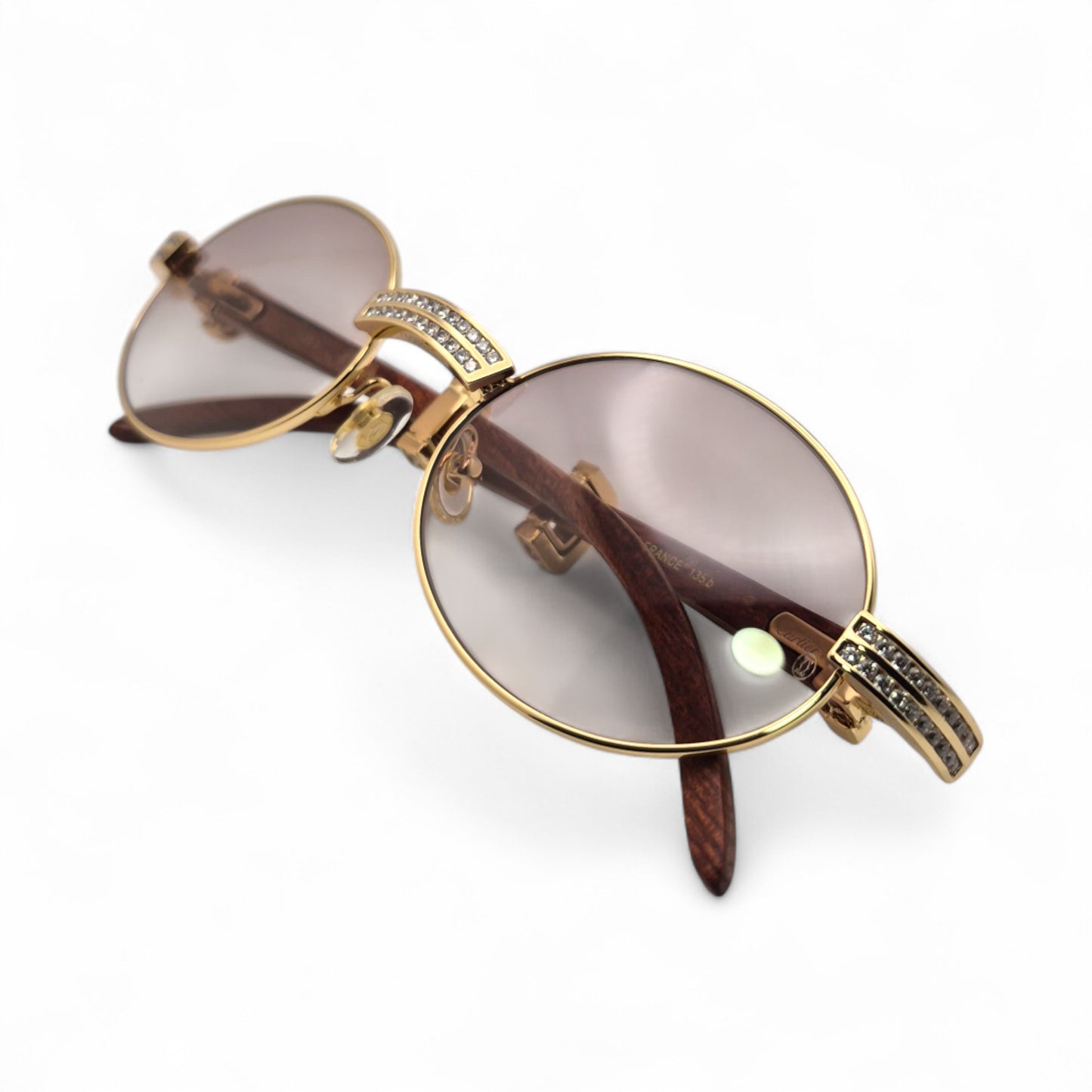 Giverny (Iced) - 55-22 Gold Woods Sunglasses w/ Brown Lenses - Diamond Set (90s)