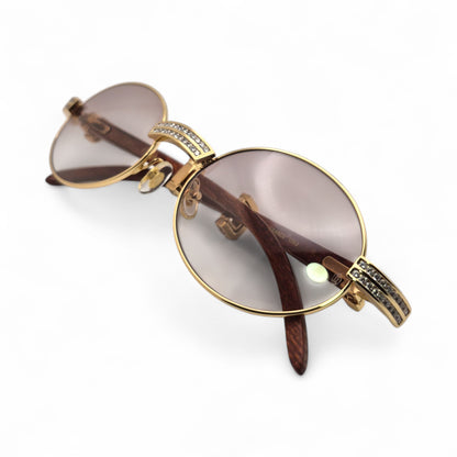 Giverny (Iced) - 55-22 Gold Woods Sunglasses w/ Brown Lenses - Diamond Set (90s)