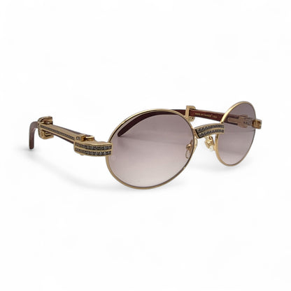 Giverny (Iced) - 55-22 Gold Woods Sunglasses w/ Brown Lenses - Diamond Set (90s)