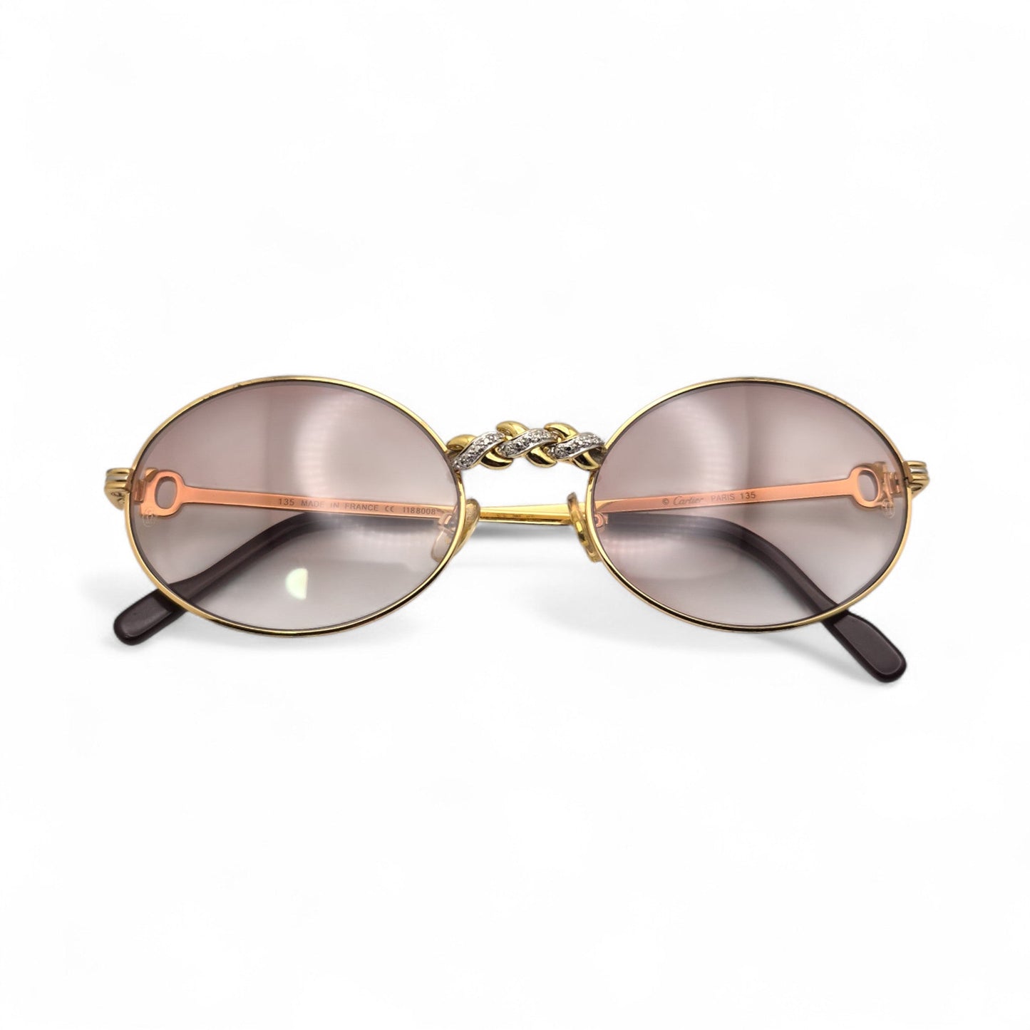 Saint Honore (Iced) 55-22 Gold Wires w/ Brown Oval Lenses - Genuine Diamonds X-Link Bridge (90s)