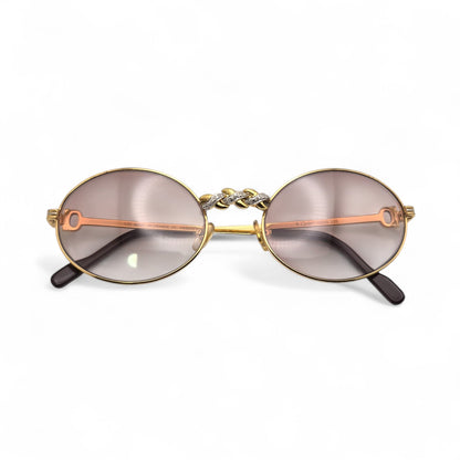 Saint Honore (Iced) 55-22 Gold Wires w/ Brown Oval Lenses - Genuine Diamonds X-Link Bridge (90s)