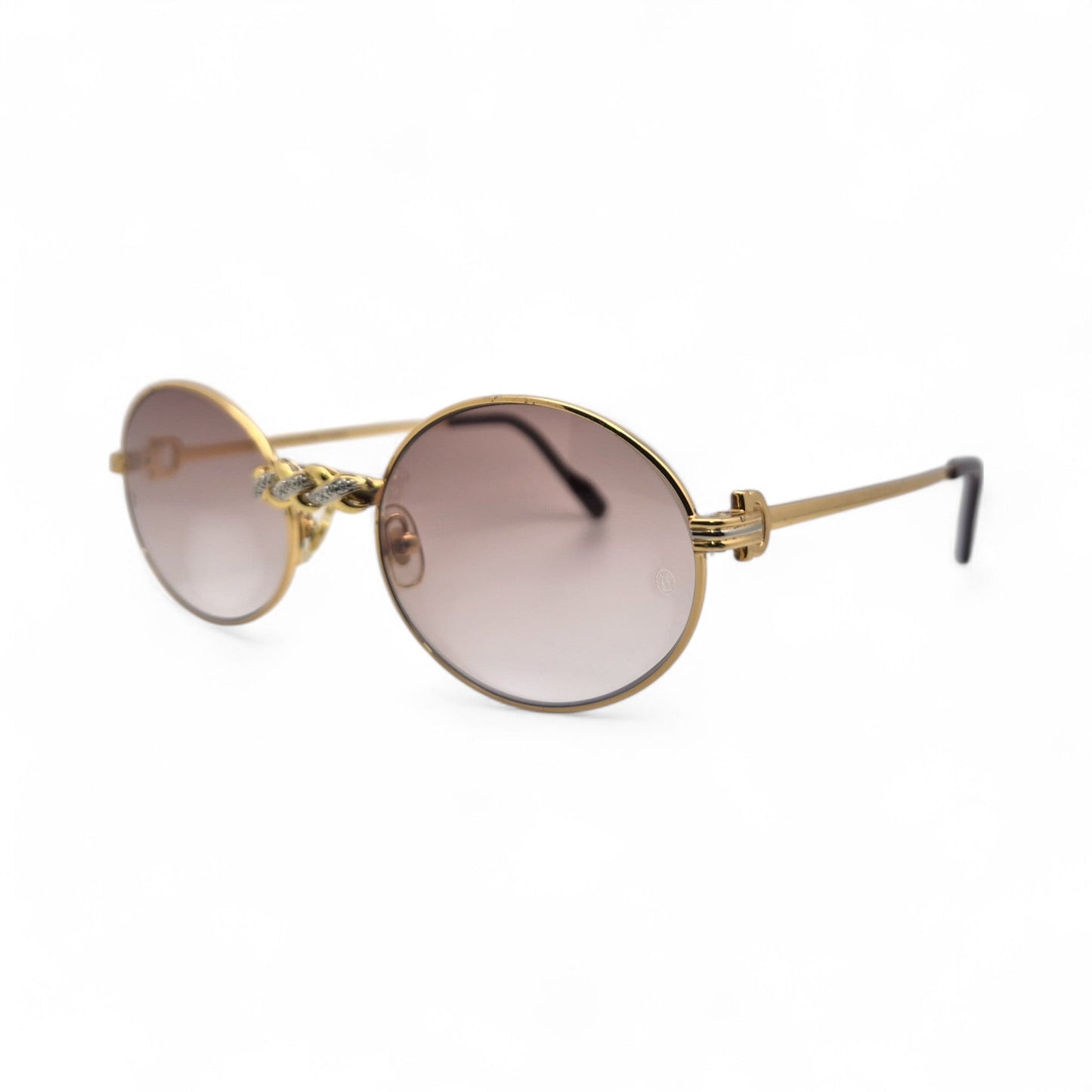 Saint Honore (Iced) 55-22 Gold Wires w/ Brown Oval Lenses - Genuine Diamonds X-Link Bridge (90s)
