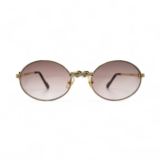 Saint Honore (Iced) 55-22 Gold Wires w/ Brown Oval Lenses - Genuine Diamonds X-Link Bridge (90s)